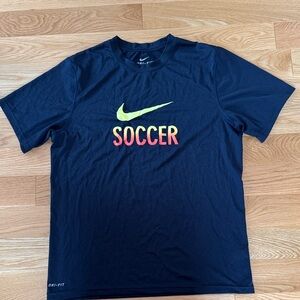 Nike Dri-FIT Black Tee with Yellow and Orange Soccer Print Size Men’s Medium